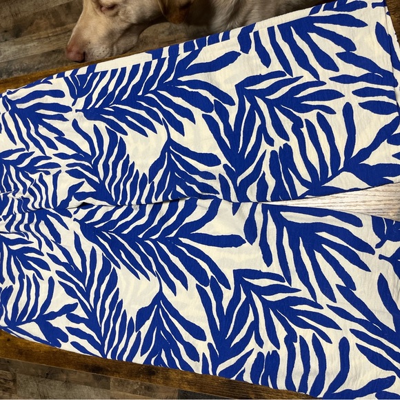 Rachel Zoe Blue and White Tropical Wide Leg Crop Pants XL - Picture 2 of 7